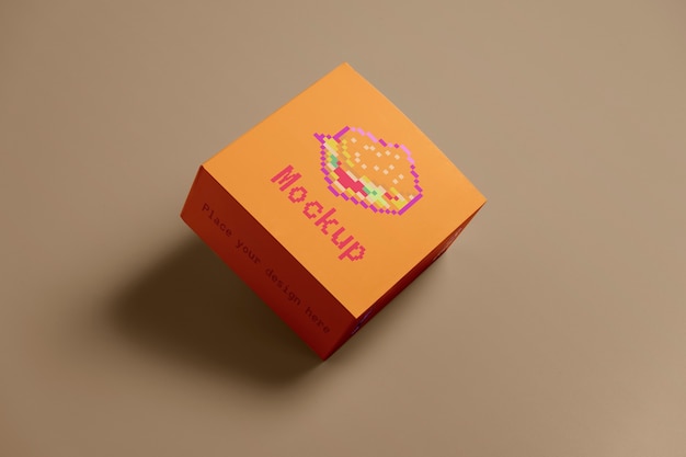 8-bit pixelated box packaging mockup design