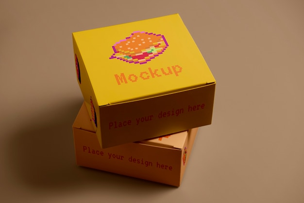8-bit pixelated box packaging mockup design
