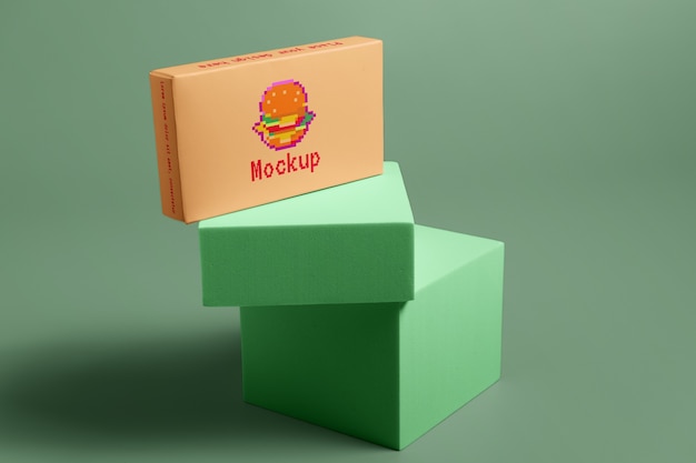 8-bit pixelated box packaging mockup design