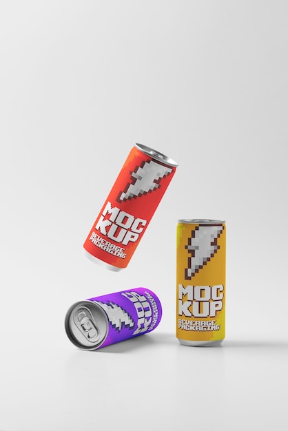 PSD 8-bit pixelated can packaging mockup design