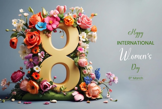PSD 8-cyfrowa dekoracja płócienna z okazji dnia kobiet z wiosennymi kwiatami