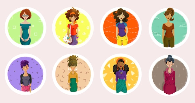 8 kind of woman avatar 8 woman type of Different races and ethnicities