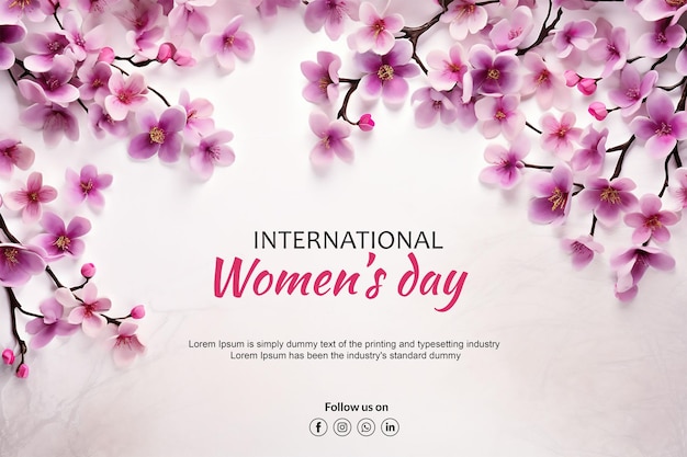 PSD 8 marca tło międzynarodowy dzień kobiet dekoracje kwiatowe w stylu sztuki papierowej z kwiatami