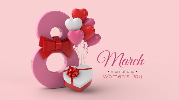 8 march international women day 3d rendering template