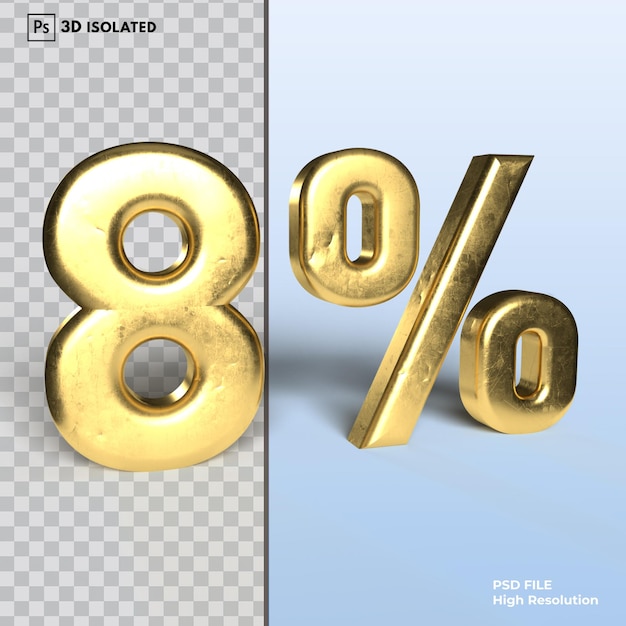 8 numeri di sconto percentuale di rendering 3d isolato su sfondo trasparente psd