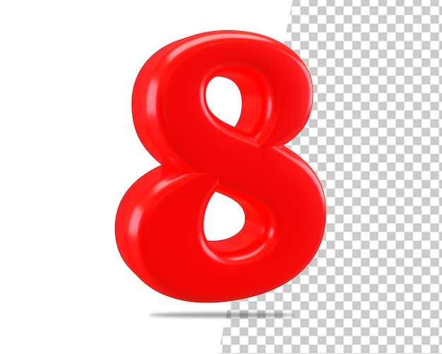 8 number eight text red icon 3d render