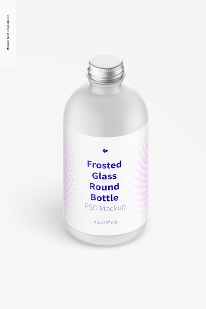 8 oz Frosted Glass Round Bottle Mockup, Isometric View