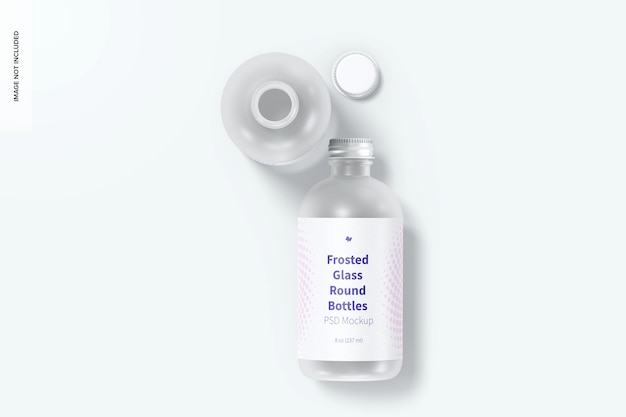 8 oz frosted glass round bottles mockup