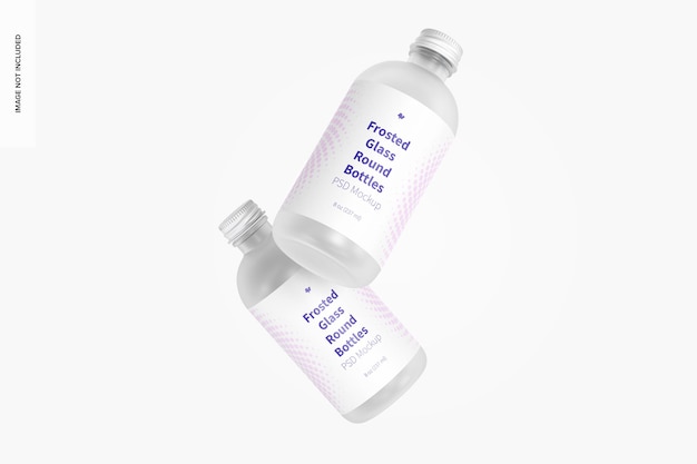 8 oz Frosted Glass Round Bottles Mockup