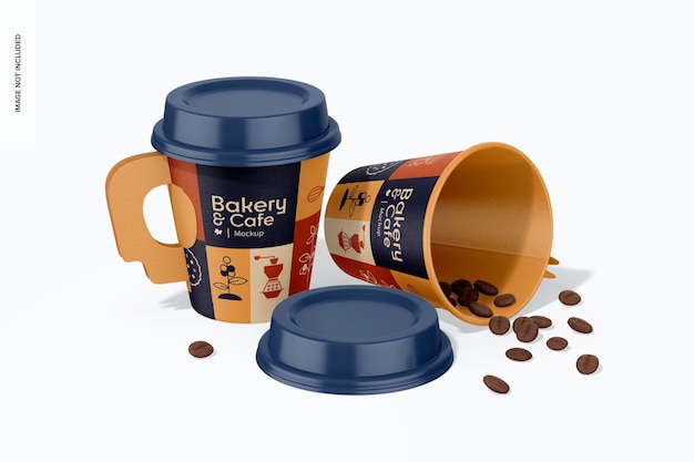 8 oz Paper Coffee Cup Mockup, Standing and Dropped