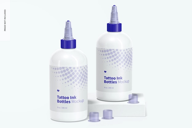 8 oz tattoo ink bottles mockup, front view