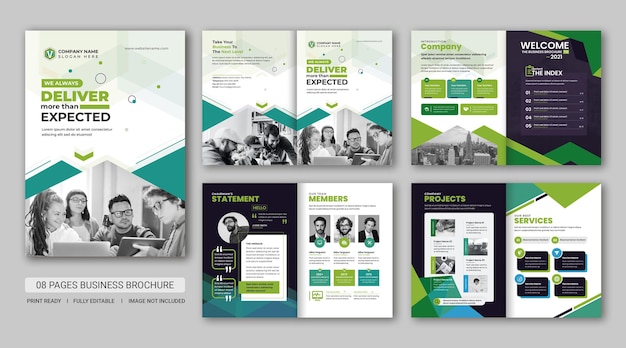 PSD 8 pages company brochure template layout premium psd