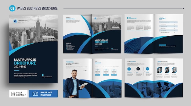 8 pages modern company brochure profile cover template premium psd