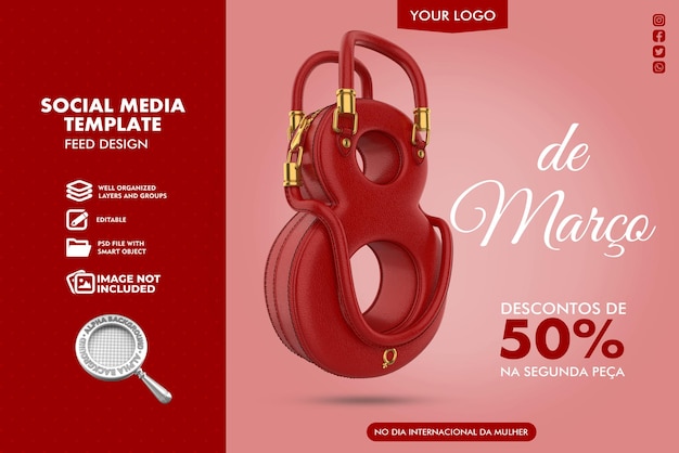 8 in red womens day purse format Premium PSD