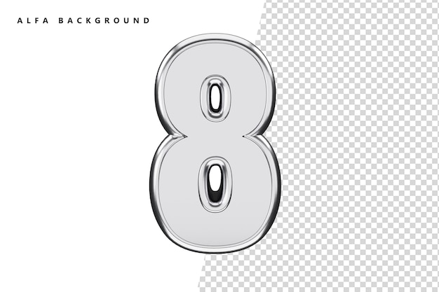 8 silver number with 3d rendering