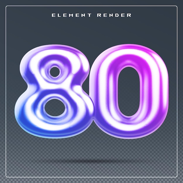 PSD 80 number gradient 3d render