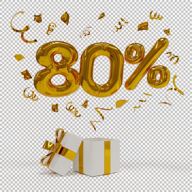 80 off discount promotion sale 3d gold balloons with confetti and gift box