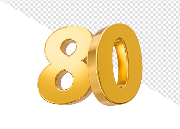 PSD 80 할인 판매 격리된 배경 80주년 기념 3d 황금 숫자