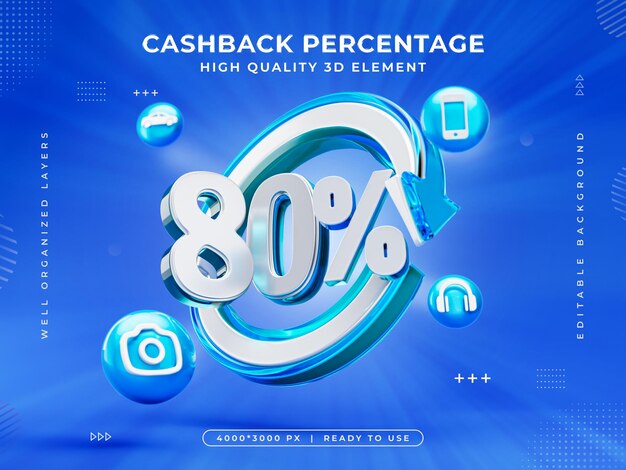 80 percent cashback icon isolated 3d render illustration