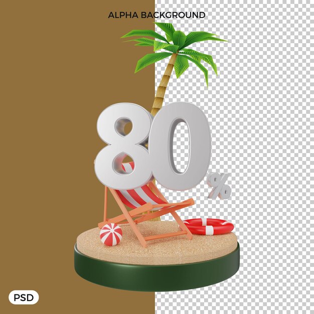 80 percent summer discount offer 3d render