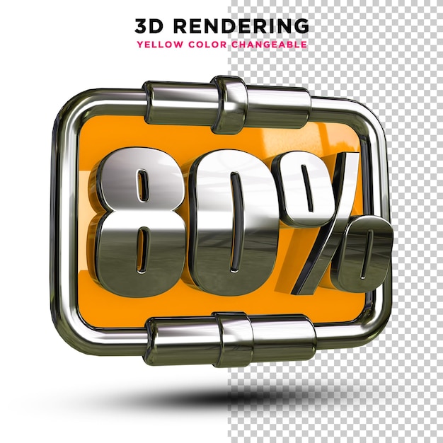 80% 노란색과 철강 색상 3d 렌더링 알파 배경 Psd