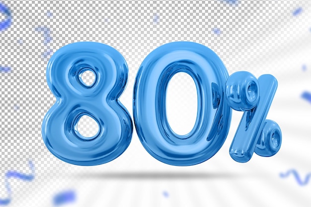 80 procent blauwe ballon aanbieding in 3d