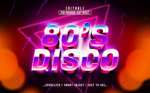 80's disco 3d text effect style psd template