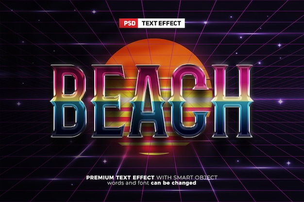 PSD 80's retro futuristic text effect with editable text mockup template