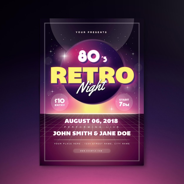 PSD 80's retro neon night event flyer