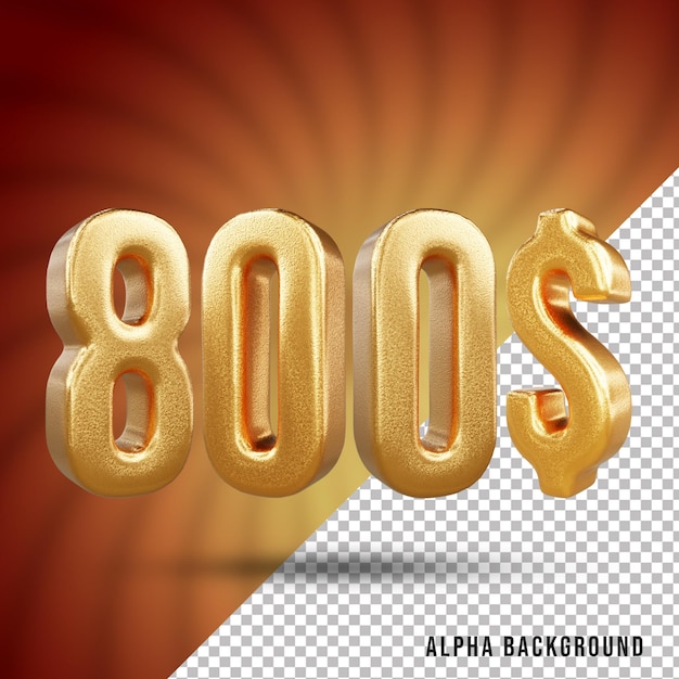 PSD 800 dollar 3d number gold text effect