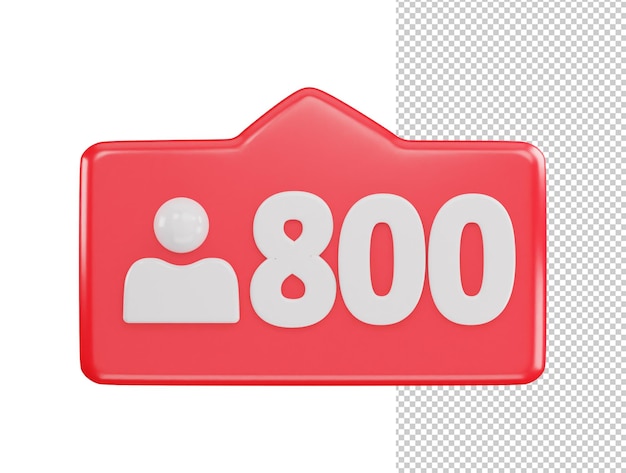 800 social media follower icon 3d rendering vector illustration