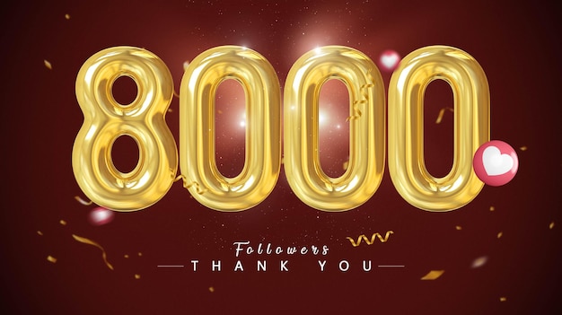 8000 followers gold number luxury balloon