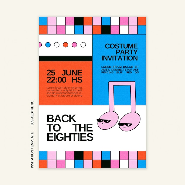 PSD 80s aesthetic invitation template