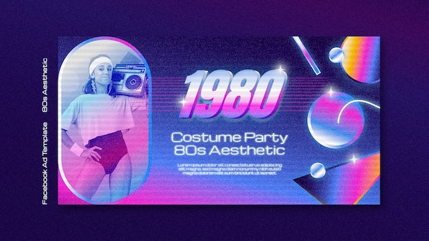 PSD 80s aesthetic party facebook template