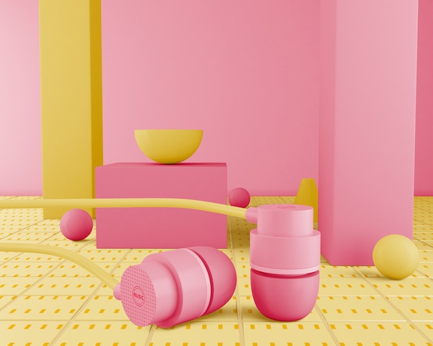 PSD 80s minimalistic pink earphones