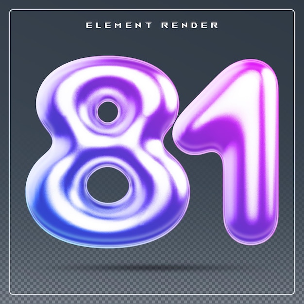 PSD 81 number gradient 3d render