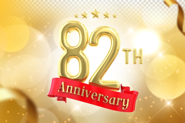 PSD 82° anniversario gold banner 3d