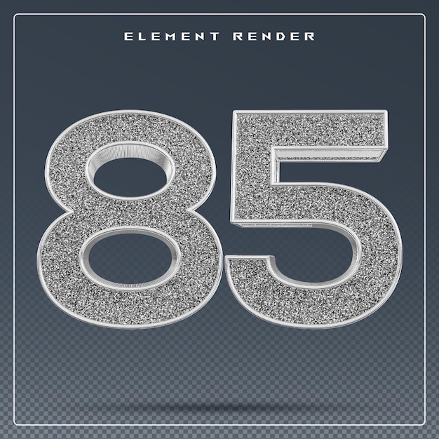 85 number silver glitter 3d render