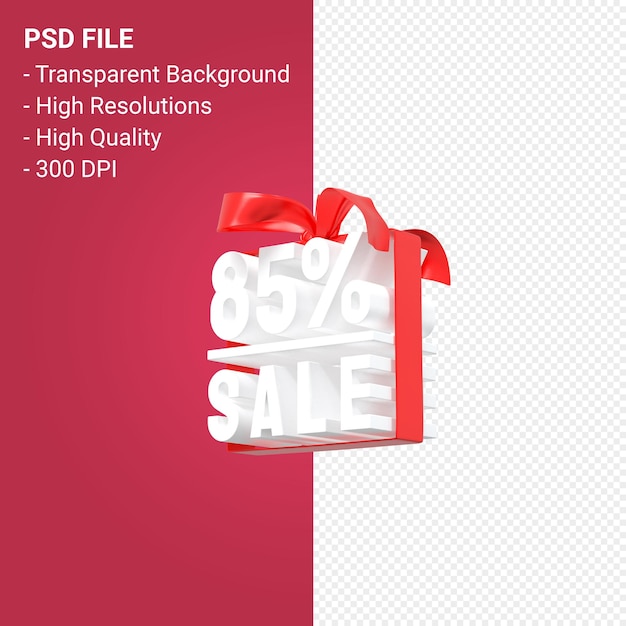 85 percent sale with bow and ribbon 3d design isolated