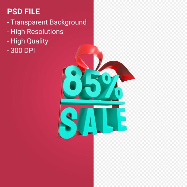 85 percent sale with bow and ribbon 3d design isolated