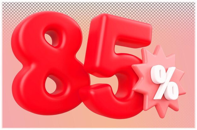 85 percentage off sale discount red number 3d render