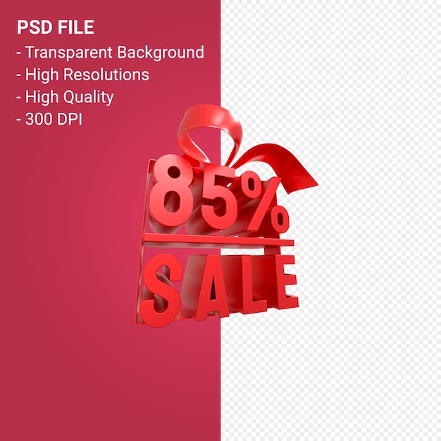 85 sale with bow and ribbon 3d design isolated