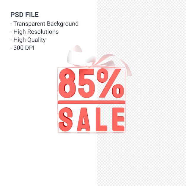 85% sale with bow and ribbon 3d design isolated