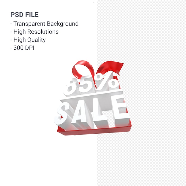 85% sale with bow and ribbon 3d design isolated