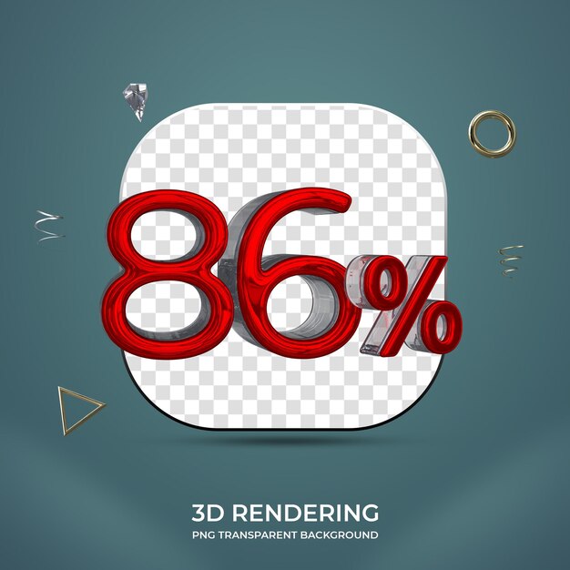 PSD 86 percent 3d number transparent background