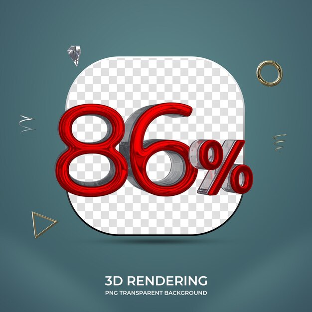 86 percento numero 3d sfondo trasparente