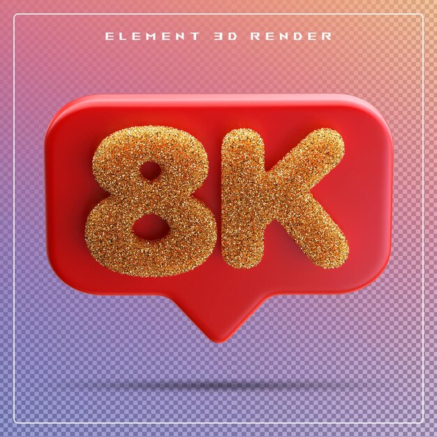 PSD 8k followers red number subscribe icon 3d