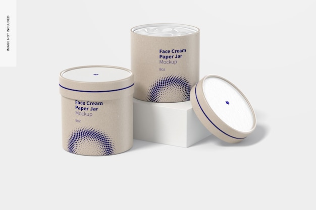 8oz face cream paper jars set mockup