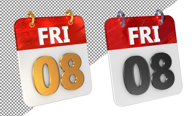 8th 8th Friday Date 3D Icon Isolated Gold amp Glossy 3D Rendering