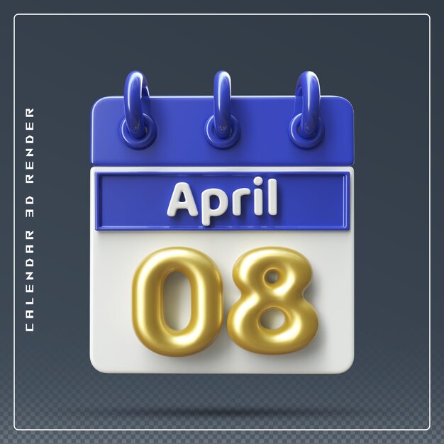 8th april calendar with checklist icon 3d render